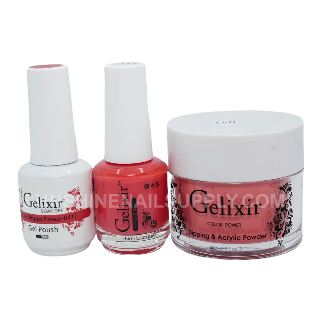 #041 - Esmalte en gel UV/LED Soak Off de Gelixir - Flor de amapola con purpurina 3 en 1