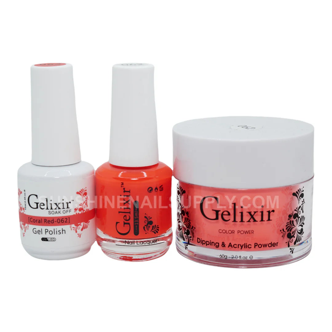 #062 - Esmalte en gel UV/LED Soak Off de Gelixir - Rojo coral 3 en 1